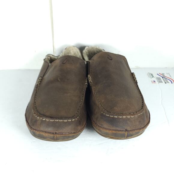 OluKai Men\'s Moloa US 10 Brown Leather Shearling Convertible Slippers Loafers main image 13